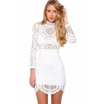 'Abigail' white lace dress with high neck and long sleeves